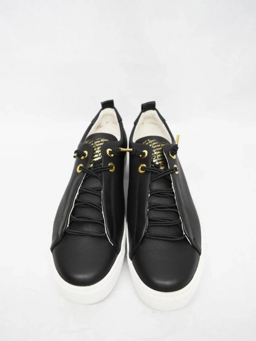 NEW $420 PAUL GREEN Faye Sneaker BLACK LEATHER GOLD HARDWARE 10.5 US (TF16)